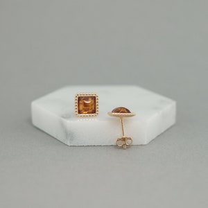 Amber gold stud earrings, Gold Plated Amber Jewelry, Everyday Earrings