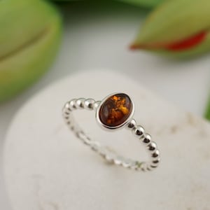 Amber Ring, Minimal Amber Ring, Sterling Silver Ring with Amber, Stacking Ring