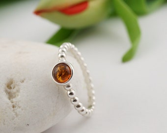 Amber Ring, Minimal Amber Ring, Sterling Silver Ring with Amber, Stacking Ring