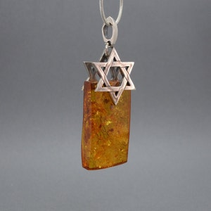 Amber pendant with Star of David - Sterling Silver Magen David