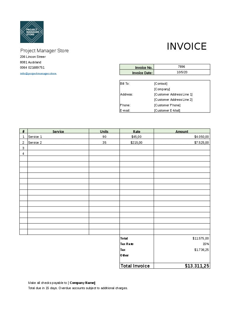 Contractor Invoice, PROJECT MANAGEMENT - Etsy
