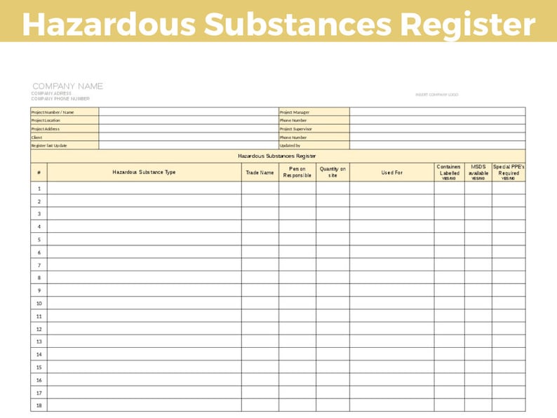 Hazardous Substances Register, PROJECT MANAGEMENT Etsy New Zealand