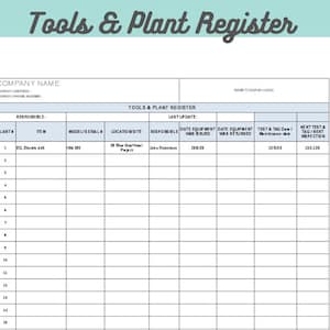 Tools & Plant Register Template, PROJECT MANAGEMENT