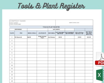 Tools & Plant Register Template, PROJECT MANAGEMENT