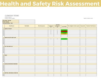Health & Safety Risk Assessment template, PROJECT MANAGEMENT