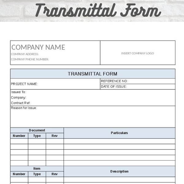 Transmittal Form, PROJECT MANAGEMENT