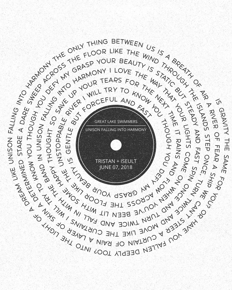 Vinyl Record Song Lyrics Custom Gift Digital and Printable Etsy