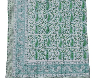 Indian Kantha Paisley Print  Quilt Handmade Kantha Bedcover Kantha Bedspread Throw Cotton Blanket Gudari Kantha King Size Indian Quilt