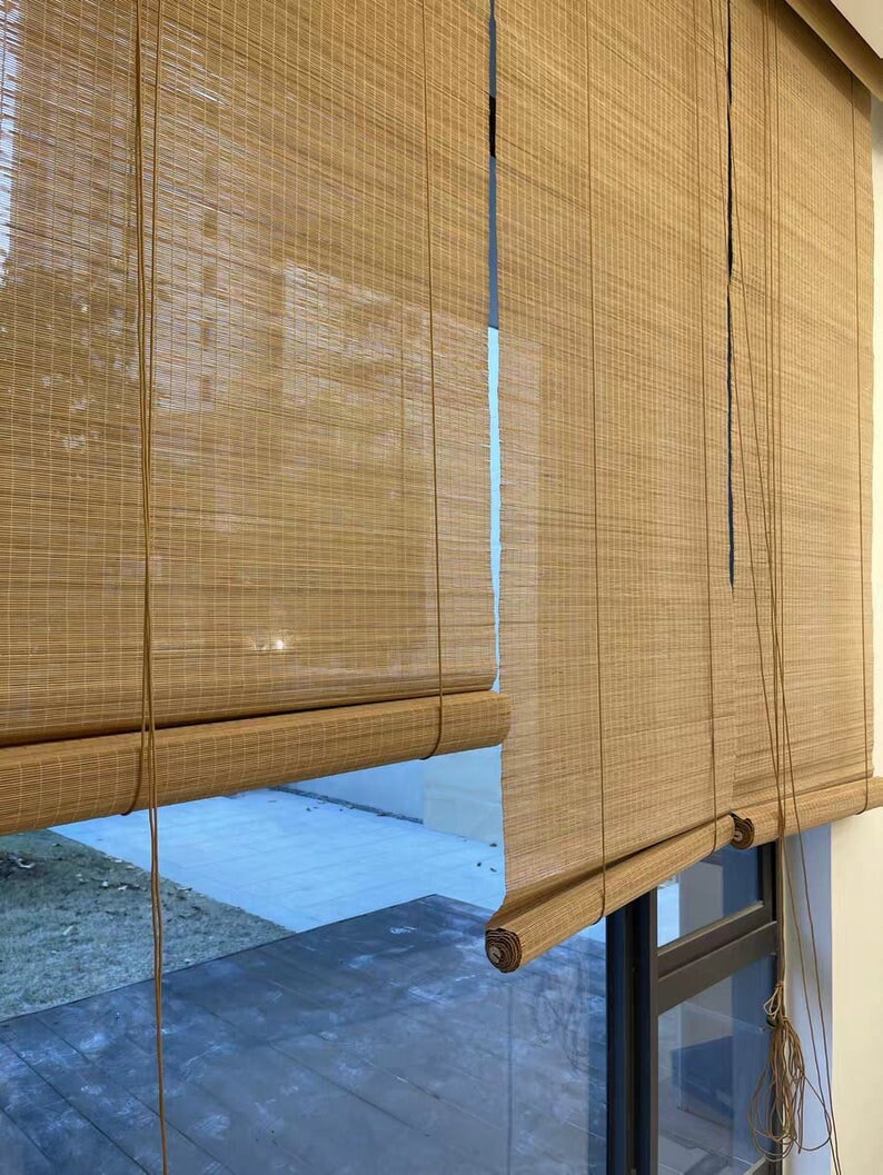  LIJINBO Persianas enrollables de bambú de 48 pulgadas – Cortina  de puerta de bambú, uso interior y exterior, filtrado de luz para ventanas  y cocina, cortina de persiana natural : Hogar