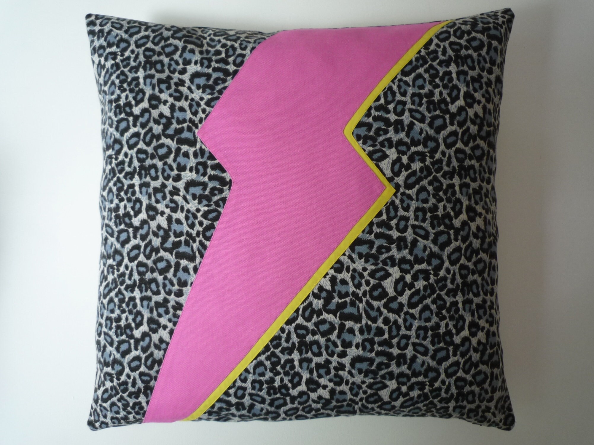 Leopard Print 80's Style Cushion Cover, Bowie Style Lightning Bolt