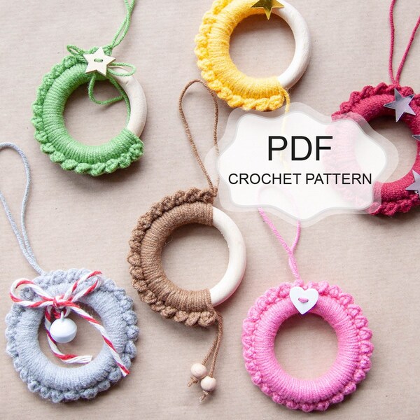 Crochet PATTERN: Mini Wreath in 10min/ Christmas Decoration/ Garland Ornament/ Gift Wrapping/ Easy Pattern/ Tree Decor/ Wall Hanging/ Boho