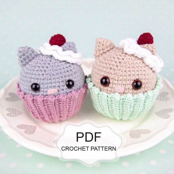 Crochet PATTERN: Cat Cupcake/ Amigurumi Cherry/ Birthday Cake/ Crochet Muffin Gift/ Party Decor/ Baby Shower/ Cat Lover/ DIY/ PDF by Fibita