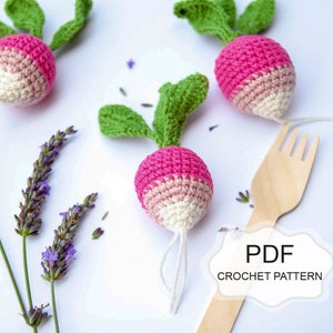 Crochet PATTERN: Radish/ Amigurumi Food/ Crochet Vegetables/ Kitchen Decoration/ Play Food/ Harvest Toys For kids/ Easy Pattern by Fibita