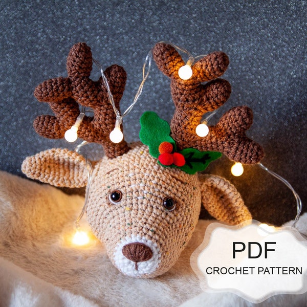 MOTIF au crochet : Tête de renne de cerf/ Animal de la forêt Amigurumi/ Ornement de Noël/ Trophée de taxidermie/ Décoration murale/ Cerf boule par Fibita