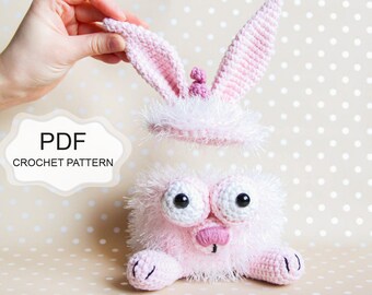 Crochet PATTERN: Bunny Basket/ Crazy Bunny Ears/ Pink Rabbit/ Amigurumi Gift/ Furry Sweet/ Pot Plant/ Home Decor/ Stuffed Animal/ PDF Fibita