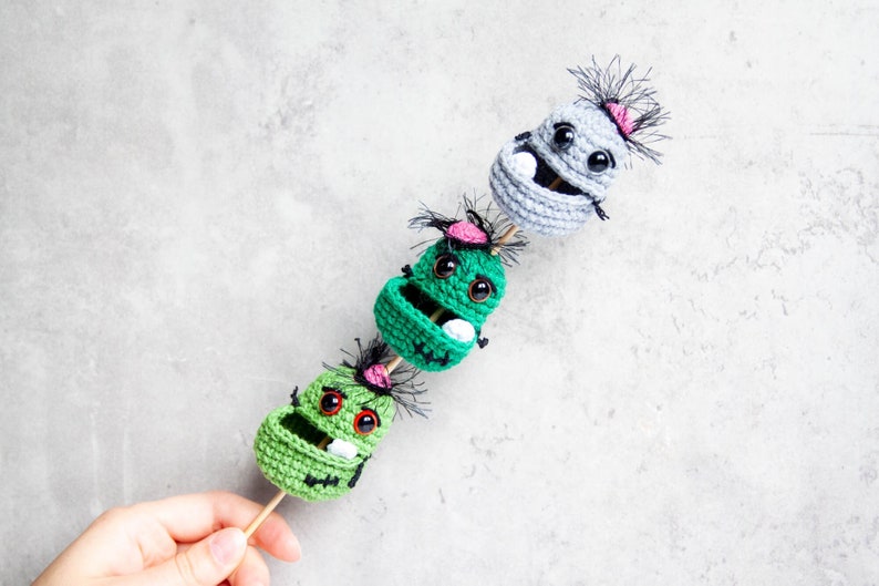 Crochet PATTERN: Zombie Head Sweet Holder/ Amigurumi Halloween Gift/ Candy Stick/ Trick or Treat/ Easy Pattern/ Frankenstein Monster/ Creepy image 2