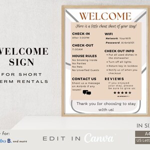Airbnb Welcome Sign Template, Editable Canva Welcome Sign, VRBO Vacation Rental, Real Estate Canva Template