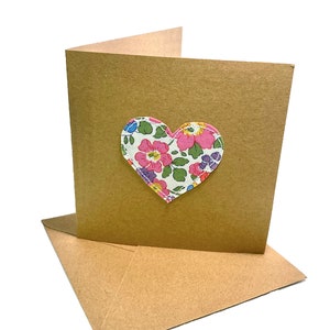 Liberty London Stitched Heart Blank Tarjeta de felicitación - Betsy Pink