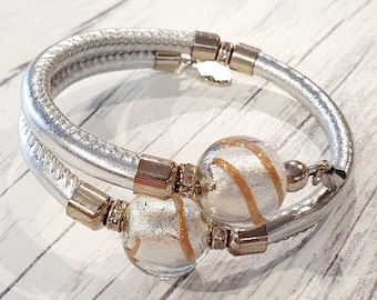Wrap Bracelet with Murano glass beads.