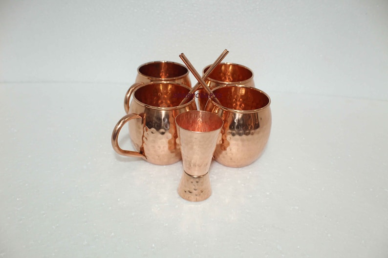 Handmade hammered pure copper water Mug set of 4 Moscow mule, 100% copper drinking Mugs