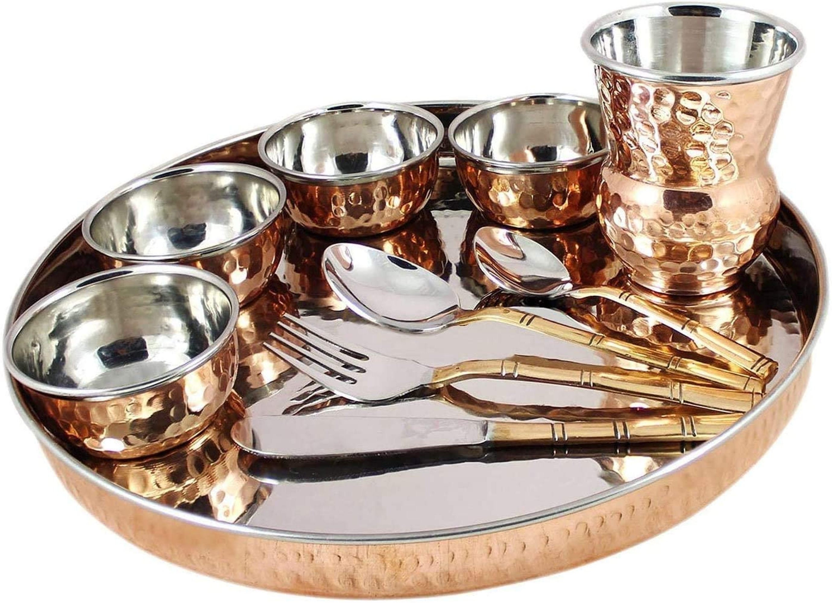Indian Handmade Hammered Copper Dinnerware Stainless Steel Etsy 