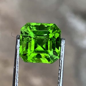 Lime Green Peridot Assher Cut Stone, Ring Size Peridot Jewelry Making, Peridot, From Pakistan     4.10 CT     8.5*8.5*6 mm