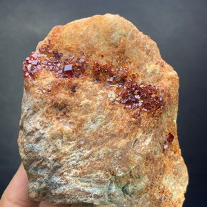 562 Grams Red Color Spessartine Garnet Crystal on Matrix Specimen from Skardu Mine, Raw Garnet Specimen, Natural Mineral,