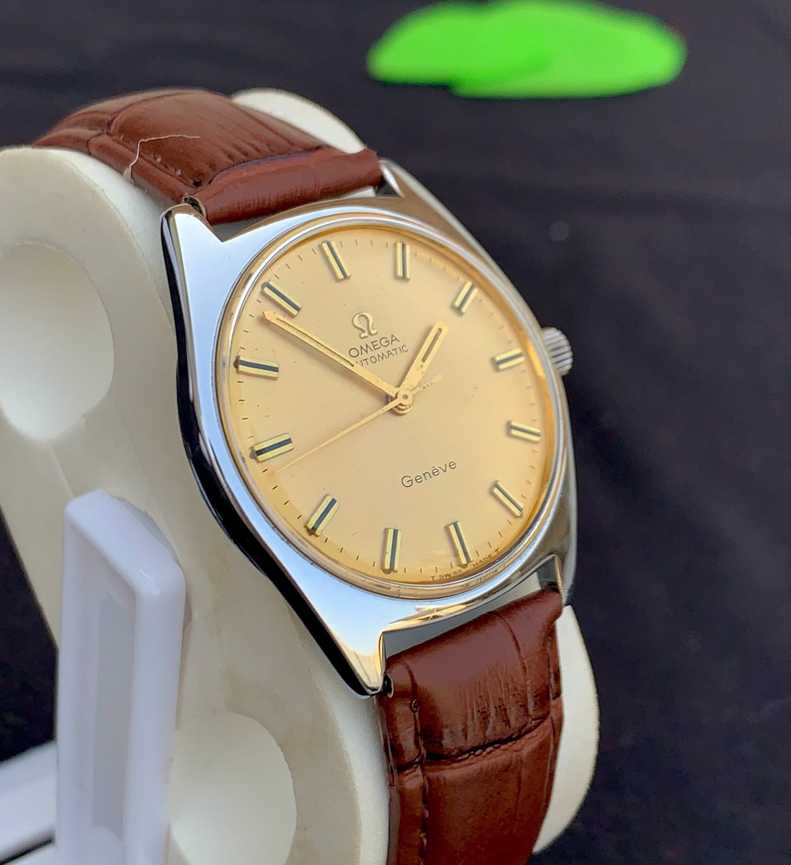 Vintage Omega Geneve Automatic English Made Dennison Stainless Case for Omega Leather Strap Etsy Canada