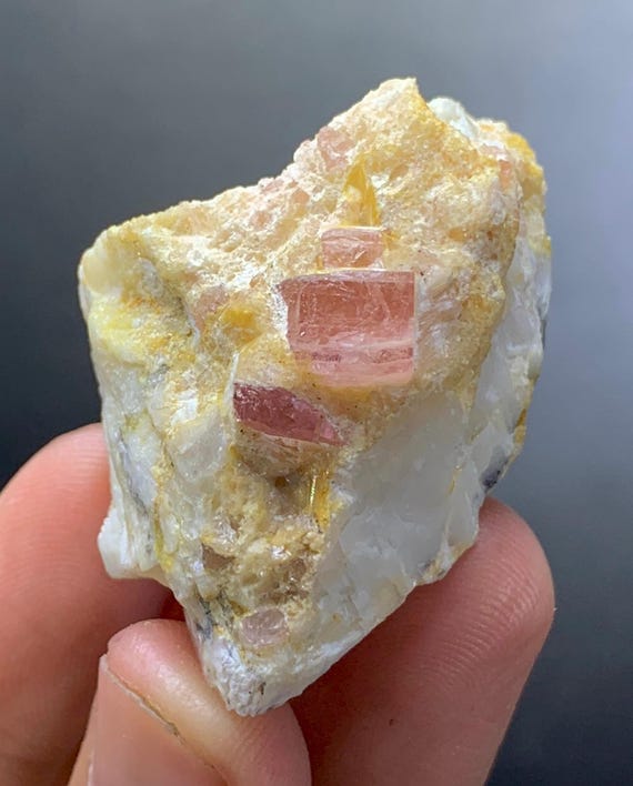 Natural Rare Pink Colour Fluorescent Topaz Crystal on Matrix - Main Image