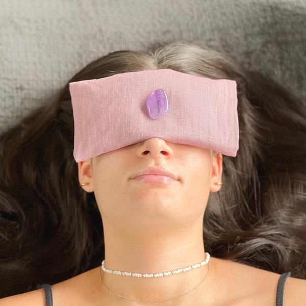 Amethyst Crystal Healing Eye Pillow. A luxurious hand made Crystal Eye Pillow with Amethyst Crystal, Linseeds and Lavender Essential Oil