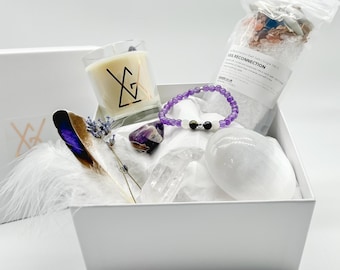 Crystal Gift Box, Angels All Around Box, Amethyst Bracelet, Candle, Bath Salts & Selenite