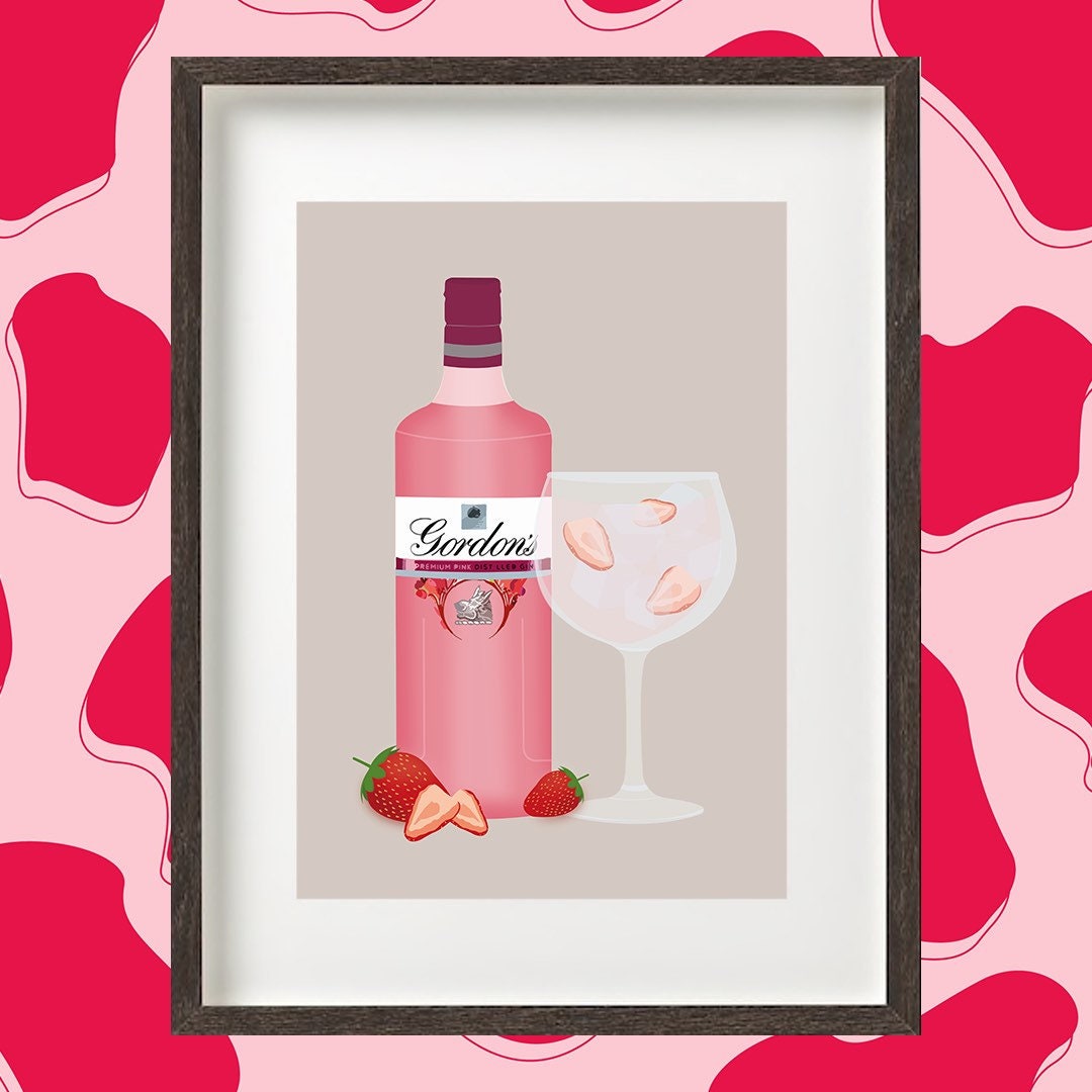 Pink Gin illustration print Etsy