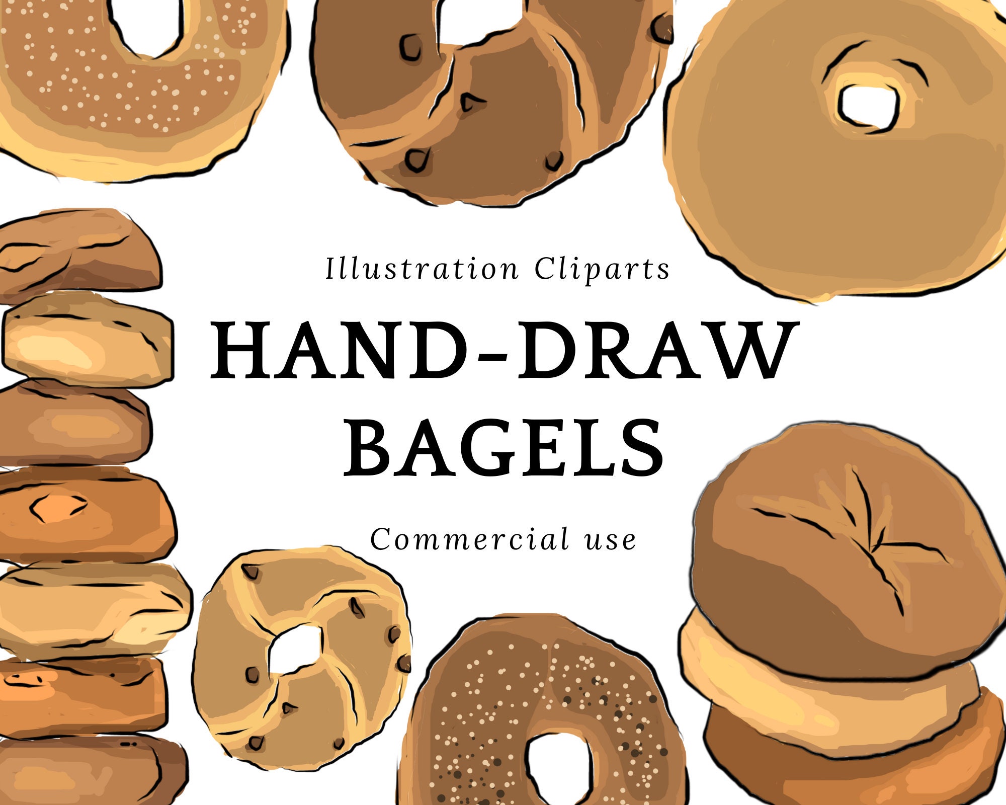 Hand Drawn Bagels Clipart for U.S. National Bagel Day in Etsy