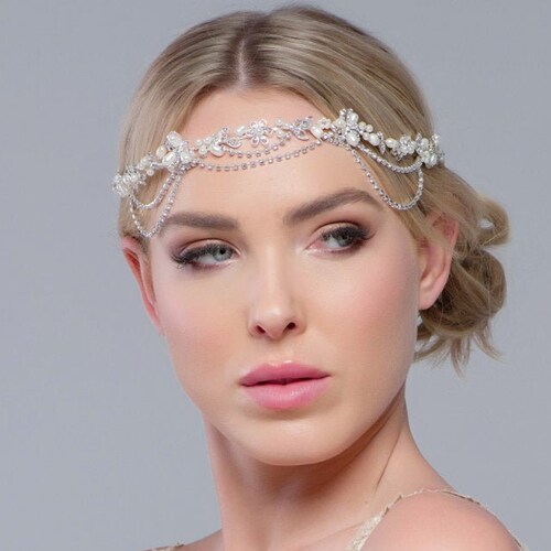 Gatsby Bejewelled Headpiece, Bridal Hair, Bridal Accessories, Head Piece, Silver Headpiece, Crystal shops & Freshwater Pearl Headpiece