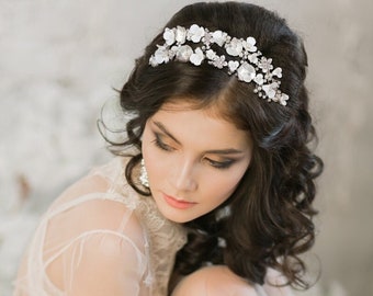 Glamorous Blush Pink or Silver Floral Headpiece,  Bridal Hair, Bridal Accessories, Head Piece, Gold Headpiece,  Wedding Gift