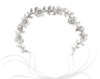 Exquisite Floral Beauty Bridal Belt, flower wedding dress belt,  Bridal Accessories, Silver Vine Belt, Ivory Ribbon