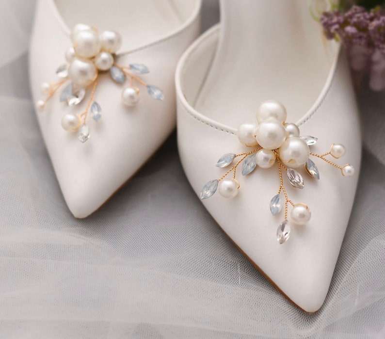 Simple Golden Large Pearl Shoe Clips Wedding Dress Etsy UK