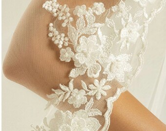 Chapel Length 98" lace wedding veil, lace edge - single layer soft tulle veil,  98 inches, 250cm, ivory veil, lace bridal boutique veil