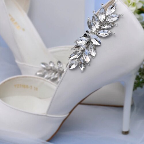 Silver Leaf Pearl Flower & Crystal Shoe Clips Wedding Dress Etsy UK