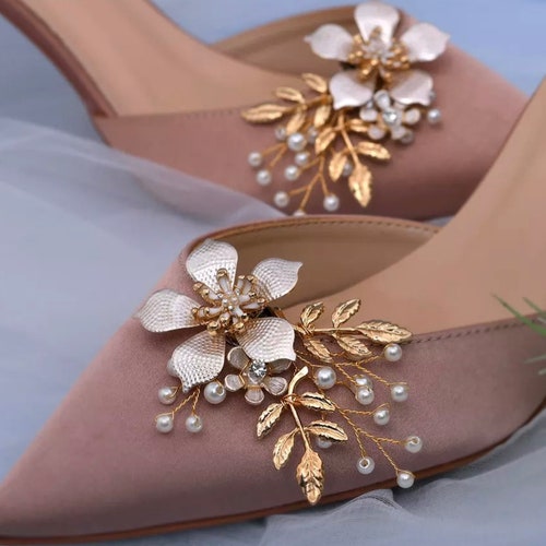 Luxe Rose Gold Pearl Crystal & Floral Shoe Clips Etsy