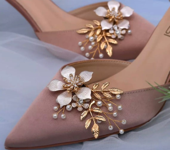 Gold Vine & Pearl Bridal Shoe Clips Shoe Brooches Shoe | Etsy