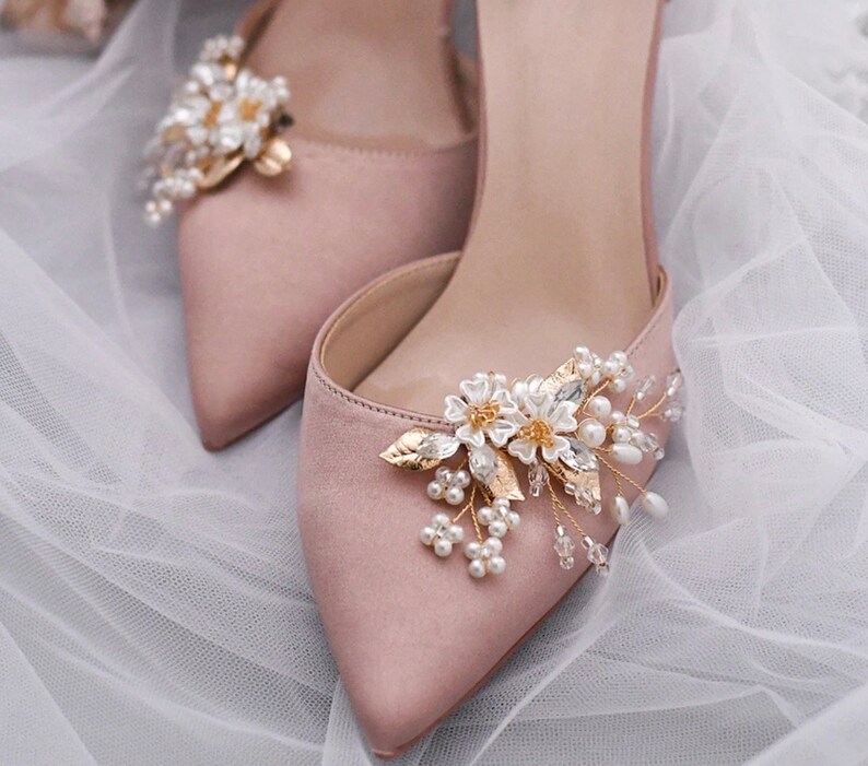 Gold Flower Bridal Shoe Clips Shoe Brooches Shoe Buckles Etsy UK