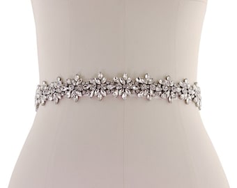 Bejewelled bridal belt, wedding dress belt, rose pink or ivory / silver crystal bridal belt, Bridal Gown Belt, Bridal Accessories