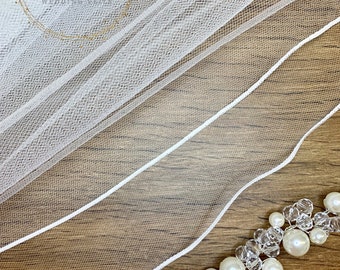 Short pencil edge wedding veil, 30" Pencil Edge - single layer soft tulle veil, 75 cm - ivory, White or Champagne, Bridal Boutique Veil