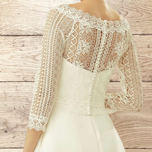 lace shrug for wedding dress Bolero, Lace Shrug, Bolero, Ivory Bolero, Bridal Shrug, Wedding Jacket, Bolero Jacket, Bridal Bolero, Bridal Jacket, 3/4 Sleeve Available in ivory Off-Shoulder Lace Bridal Bolero Wedding