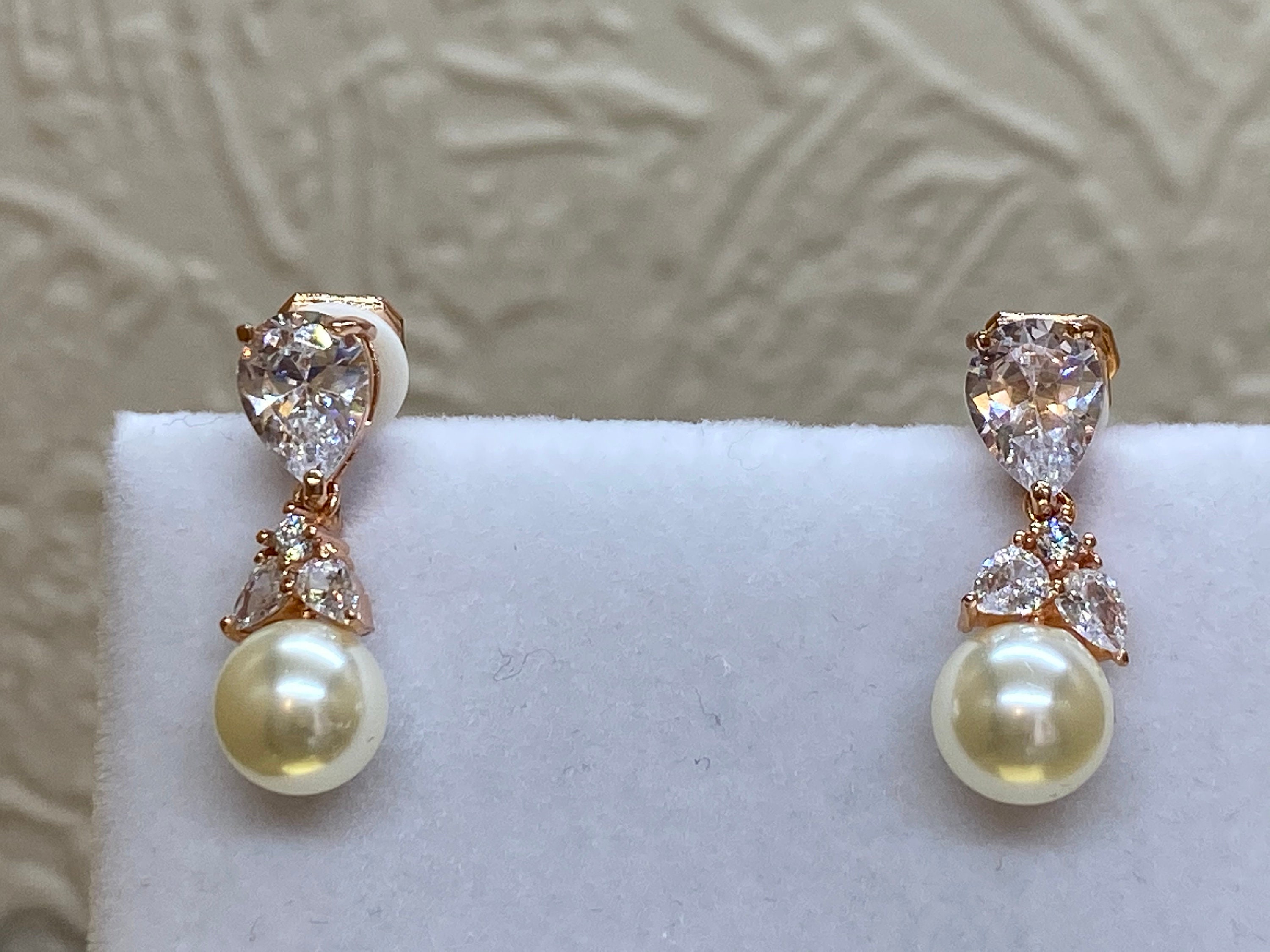 Clip on Graceful Pearl Earrings Rose Gold Bridal | Etsy UK