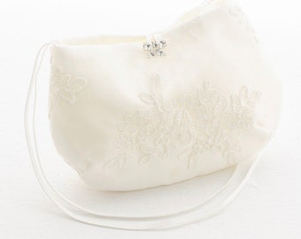 Mooie klassieke bruids kant clutch tas, bruids tas, trouwtas, ivoor of wit deluxe feest of evenement clutch tas, Crystal Butterfly