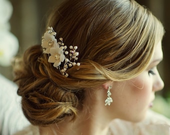 Vivian Floral Hair Comb, Silver, Bridal Accessories, Bridal Hair, Bridesmaid, Crystal & Pearl Floral Bridal Comb, Flower Bridal Hair Comb