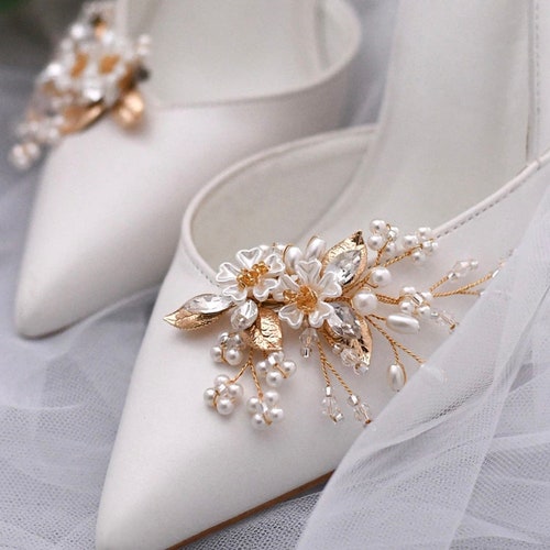Bridal Shoe Clips pair Gold Floral Wedding Shoe Etsy UK