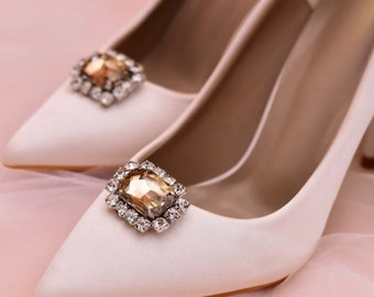 Champagne Crystal Large Gem Bridal Shoe Clips, Beautiful Shoe Clips, Shoe Brooches, Shoe Buckles, High Heel Shoe Clips, Wedding Gift